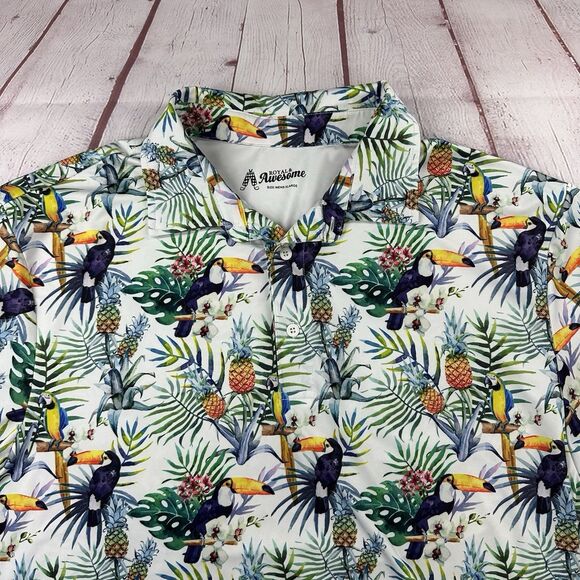 Royal & Awesome Polo Shirt Mens Tropical Stretch Bird Parrot Pineapple Golf XL - Picture 3 of 9
